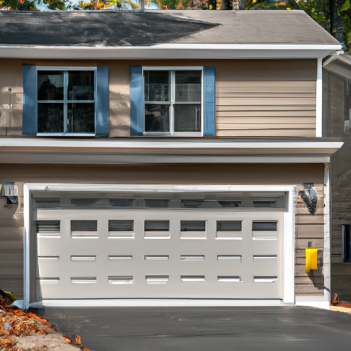 Suburban Burlington home exterior showing a modern insulated garage door and driveway, daylight, no people.