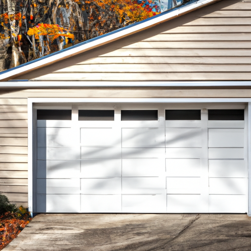 Suburban Burlington garage with insulated sectional door and visible tight bottom seal in autumn light.