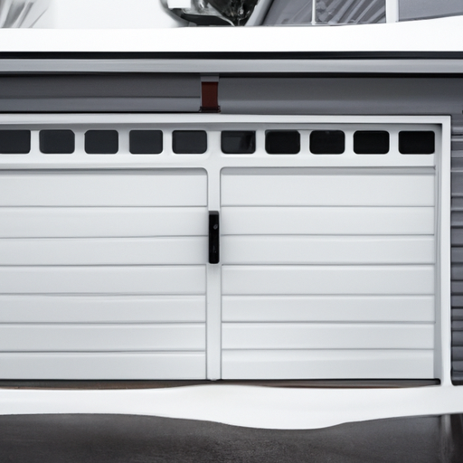 Suburban Burlington garage exterior with weather seals and visible opener rail on an overcast winter morning.
