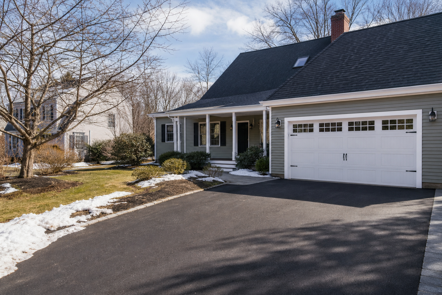 Residential garage door on a Burlington, MA home in a seasonal New England setting